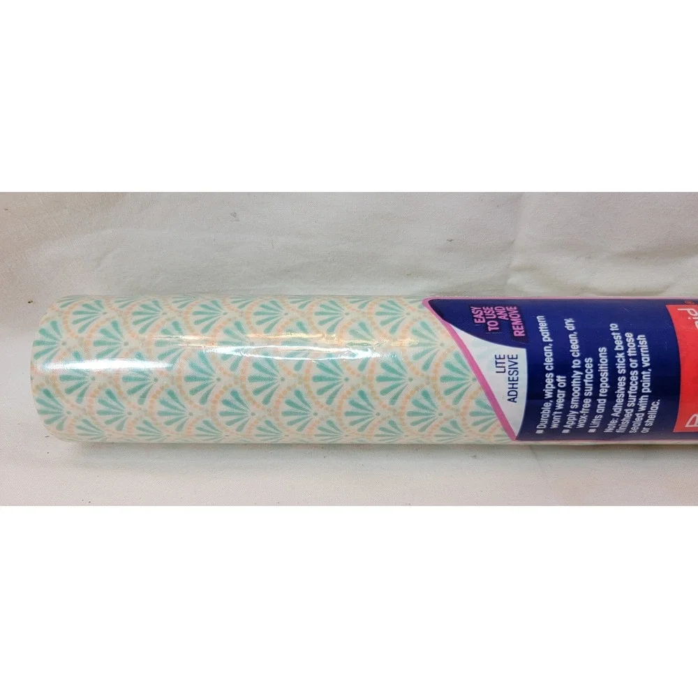 Rubbermaid Smooth N Easy Shelf Drawer Liner 12in x 3.33yd Teal Peach Fan Pattern